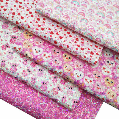 Impressão rosa PU de couro poliuretano Glitter Dia dos Namorados Forma de amor Gretel