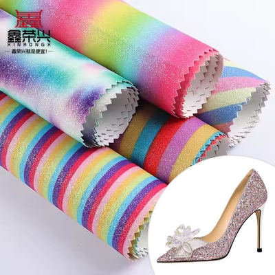 Tecido de Couro Sintético com Glitter Brilhante e Arco-Íris PU para Sapatos, Bolsas, Laços, Artesanato e Chapéus
