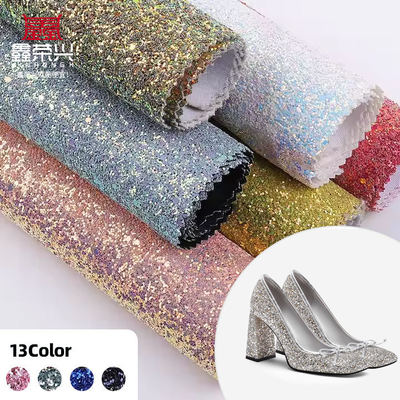Elastic PU Sparkly Shiny Chunky Hexagon Glitter Fabric Couro sintético para sapatos Bolsas de arco Artesanato Chapéu Tecido de couro falso