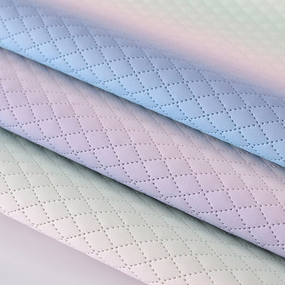 Bolsa de mão em relevo PU Tecido de couro de Gradiente Arco-íris Grelha de diamante