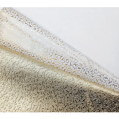 Venda a retalho de PVC em filme dourado de estilo em relevo Couro sintético artificial para sacos Embalagem Caixa Calçados Tecido de caderno