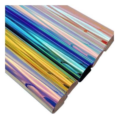 Couro Sintético Artificial Falso Holográfico Metálico Colorido Espelho Arco-Íris Pu para Sapatos, Capa de Bolsa, Caderno, Tecido de Couro