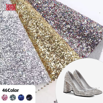 Elastic PU Sparkly Shiny Hexagon Glitter Fabric Couro sintético para sapatos Bolsas de arco Artesanato Chapéu Tecido de couro falso