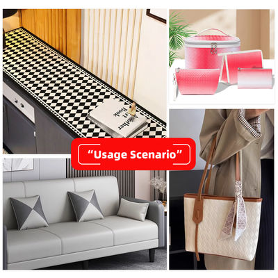 Couro PVC com padrão de grão quadrado de diamante, 34 cores disponíveis, com MOQ de 1000 jardas e capacidade de produção de 100.000 metros