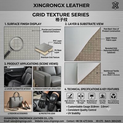 SÉRIAS GRID TEXTURE Embalagens sintéticas Produtos de couro concebidos para a durabilidade e estilo na embalagem, calçado, vestuário e fabricação de móveis