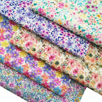 Flores de Primavera Brilhante Impresso Glitter algodão veludo fundo PU tecido de couro