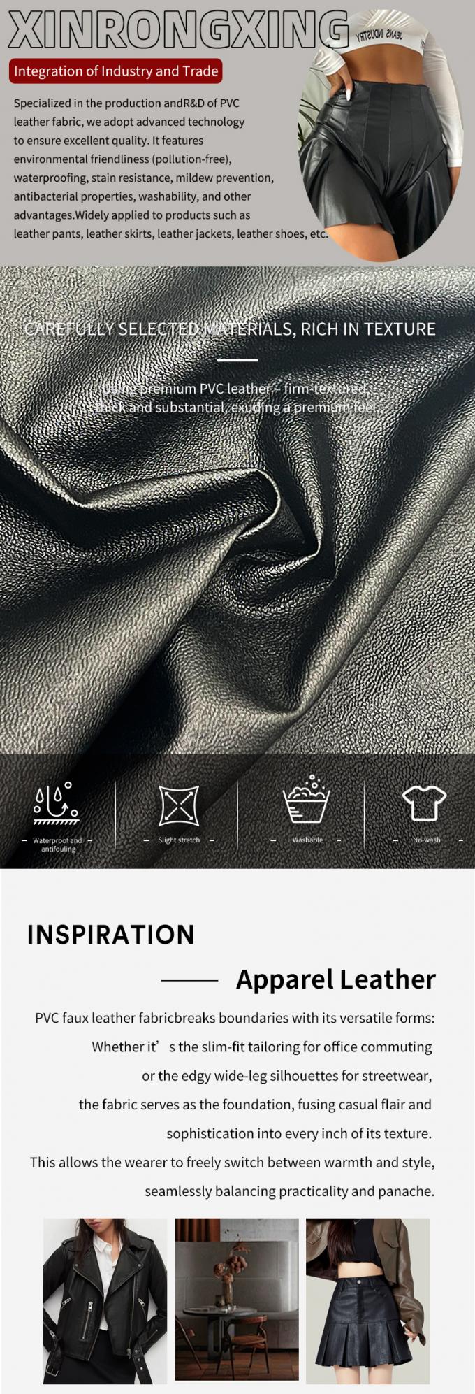 Couro Sintético Falso com Grão de Pele de Cordeiro PVC, Blackout, Impermeável, para Vestuário, Calças, Vestidos 4