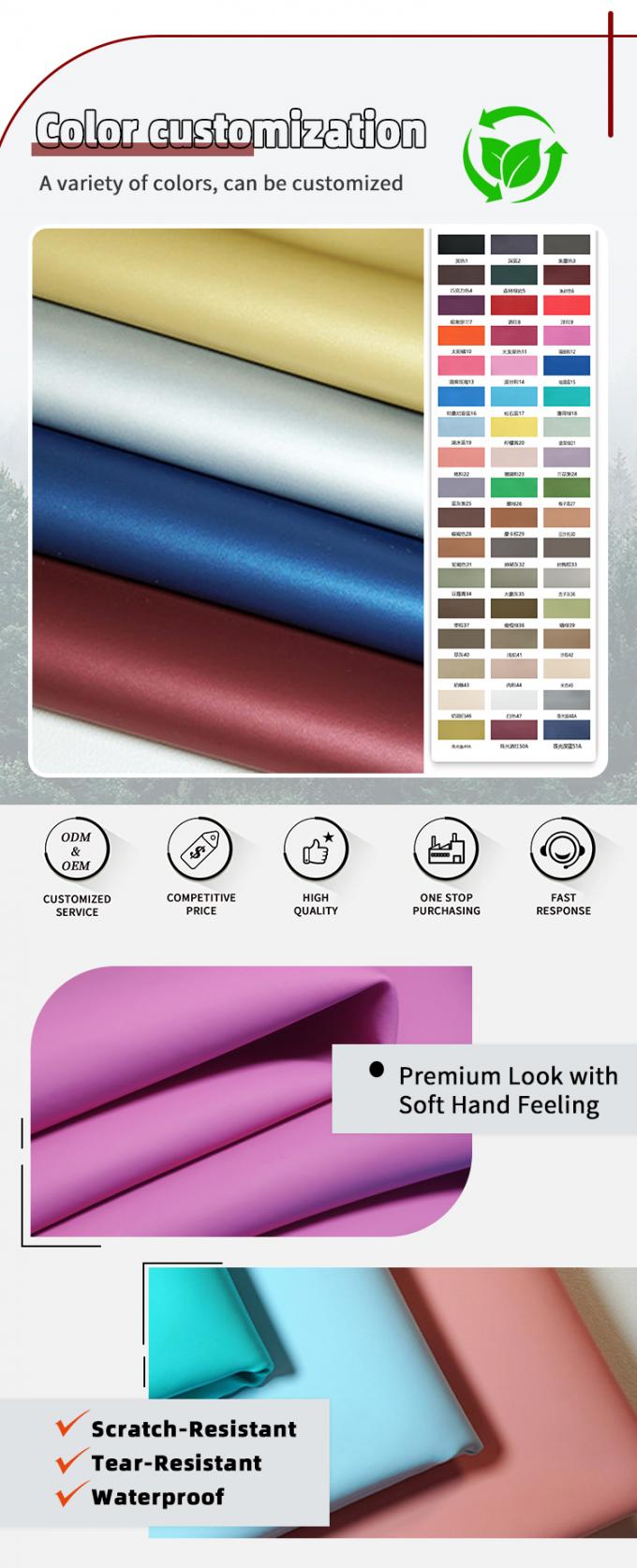 Super elástico PVC tecido de couro sintético de grão liso resistente à sujeira de couro falso para móveis 4