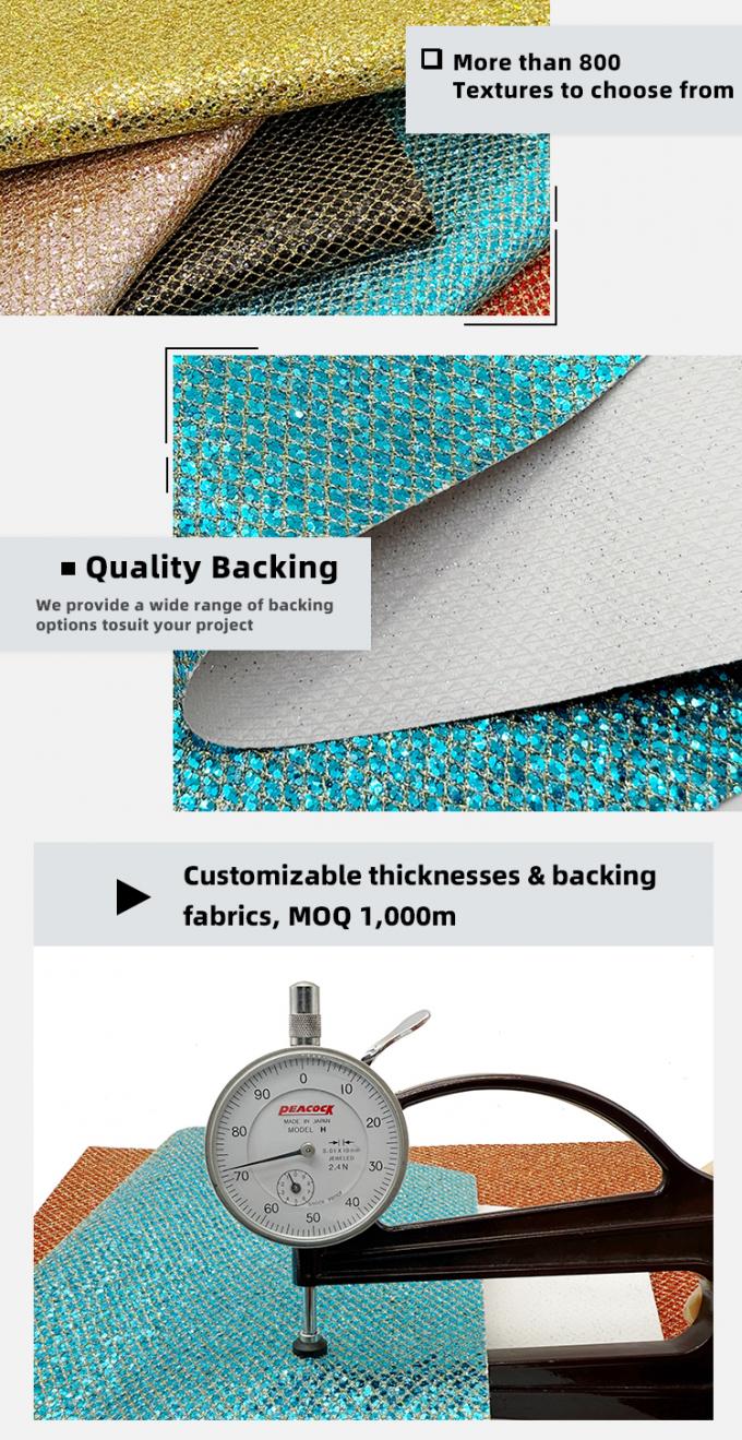 Tipo de malha Glitter grosso PVC de couro sintético Estiramento Material de couro falso para sacos de bagagem de sapatos embalagem Sofá revestimento exterior 5