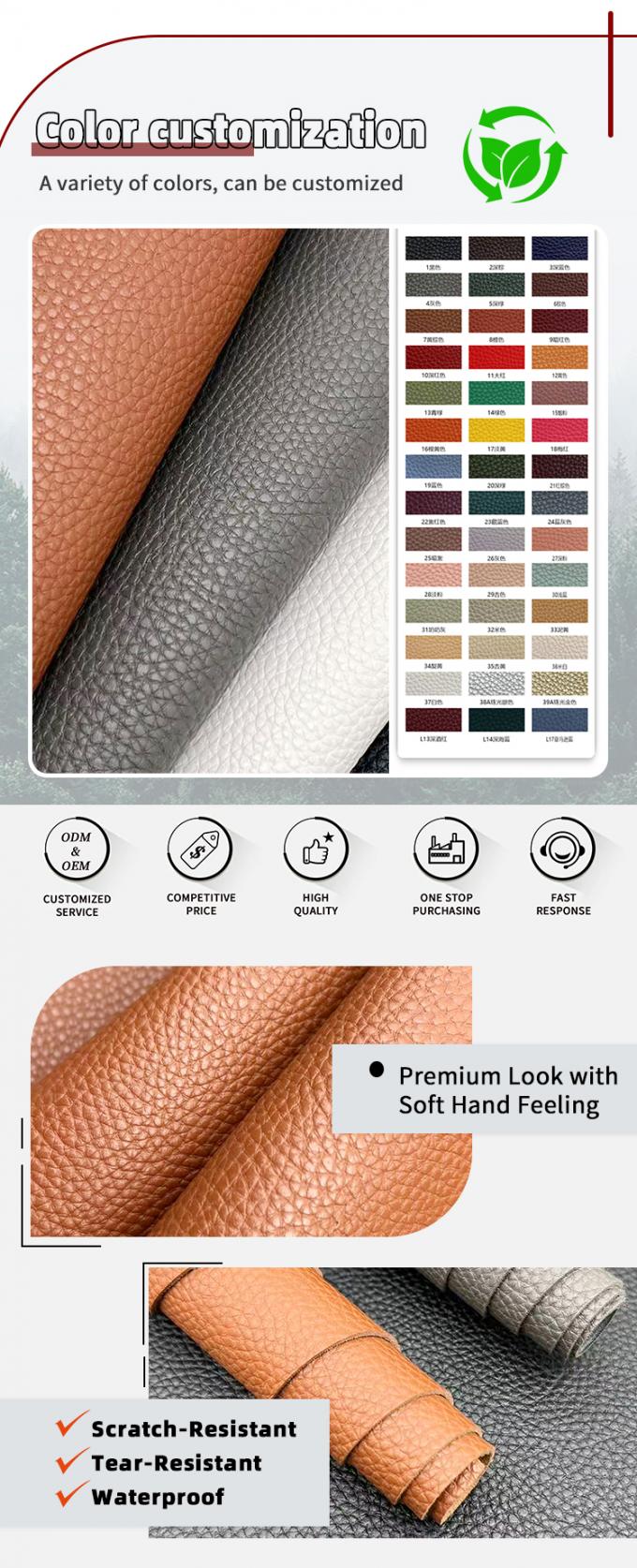 Couro Sint&eacute;tico Falso PVC com Padr&atilde;o Lichia de 1,8mm de Espessura para Decora&ccedil;&atilde;o de Bolsas, Tapetes de Mesa, Cintos e Sof&aacute;s - Mobili&aacute;rio Vers&aacute;til, Artesanato ao Ar Livre 4