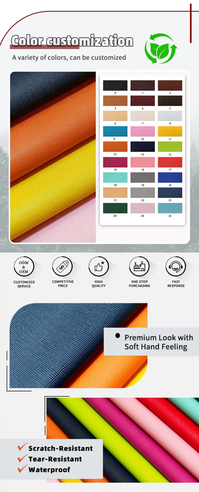 Couro Sint&eacute;tico Artificial de Gr&atilde;o Cruzado PVC para Carteira, Embalagem, Capa, Sapatos, Caderno, Tecido de Couro 4