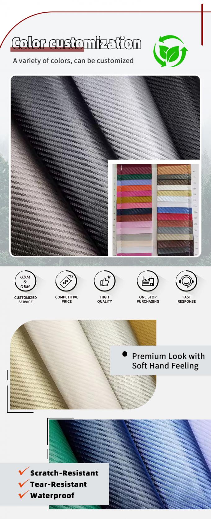 1.0mm Fibra de carbono PU de espessura Couro sint&eacute;tico para bolsas Carteiras Cintur&otilde;es Autom&oacute;veis Boutiques Material de couro falso 4