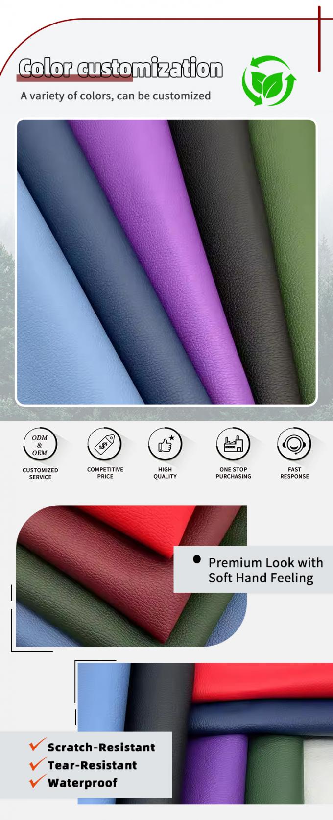 Tecido de Couro Sint&eacute;tico em Relevo D90 Lychee 150CM de Largura Couro Sint&eacute;tico Artificial de PVC para Sof&aacute;, Bolsa, Cadeira, Tapete de Carro, Mobili&aacute;rio 4