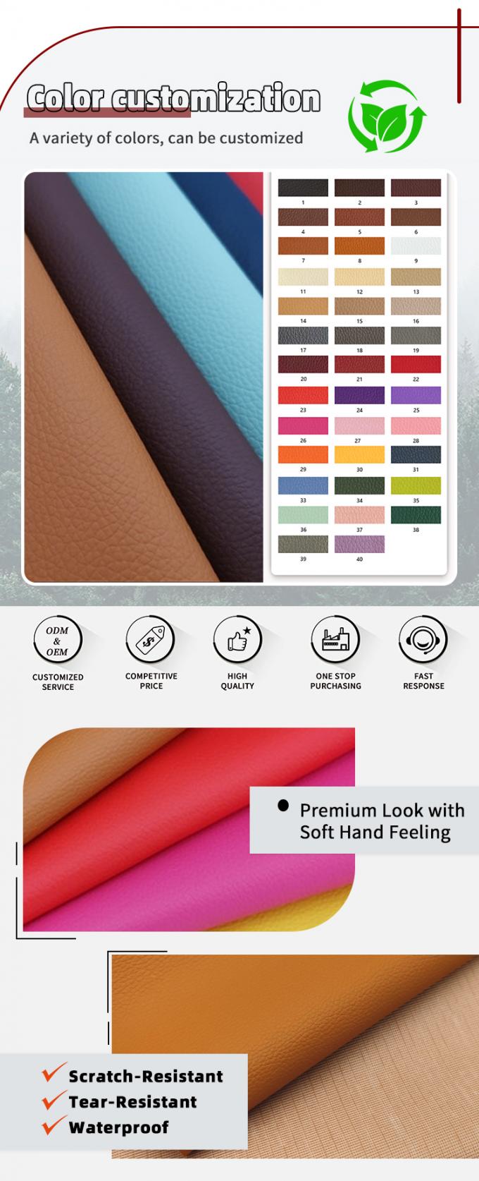 Couro Sintético Artificial Impermeável de PVC com Relevo Lichia para Tricô, para Sofá, Cadeira, Mobiliário, Material de Couro Falso 4