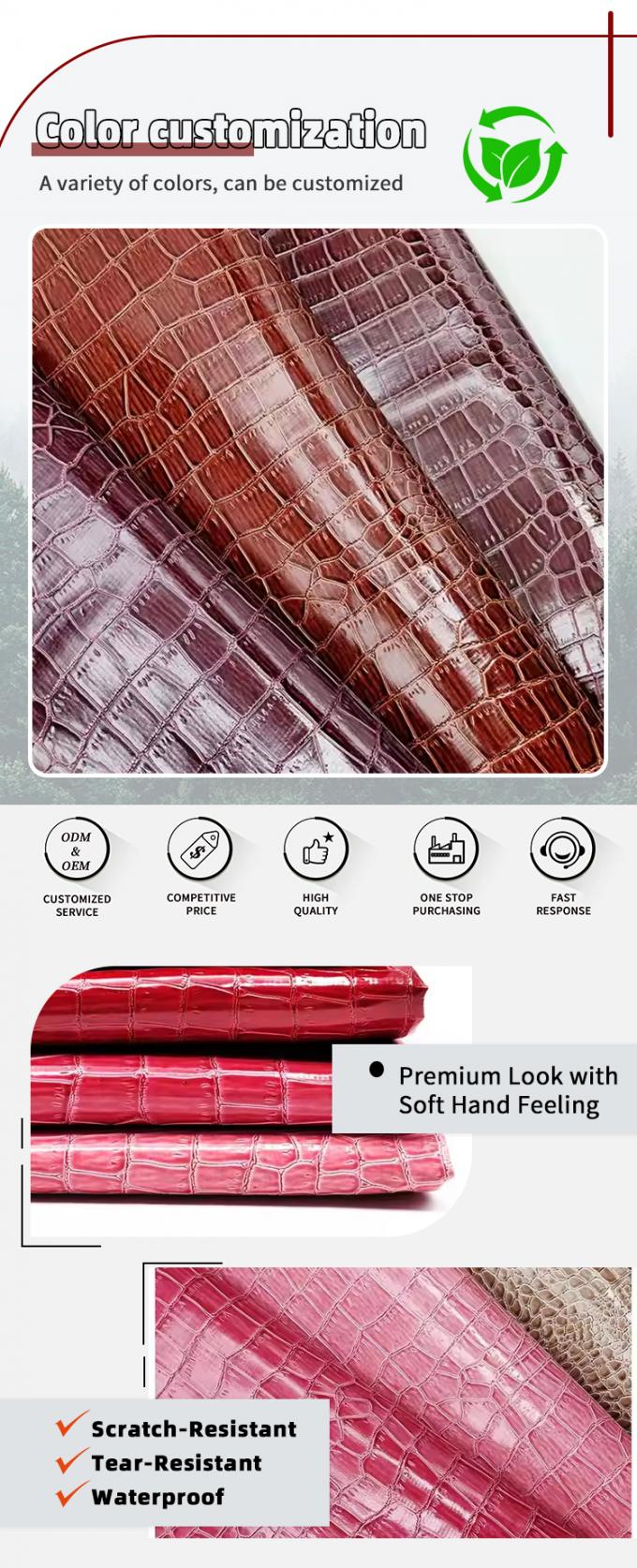 Couro Sint&eacute;tico Falso Texturizado Crocodilo em PVC Emborrachado, Couro Sint&eacute;tico Colorido para Sapatos, Bolsas, Mobili&aacute;rio e Materiais de Artesanato 4