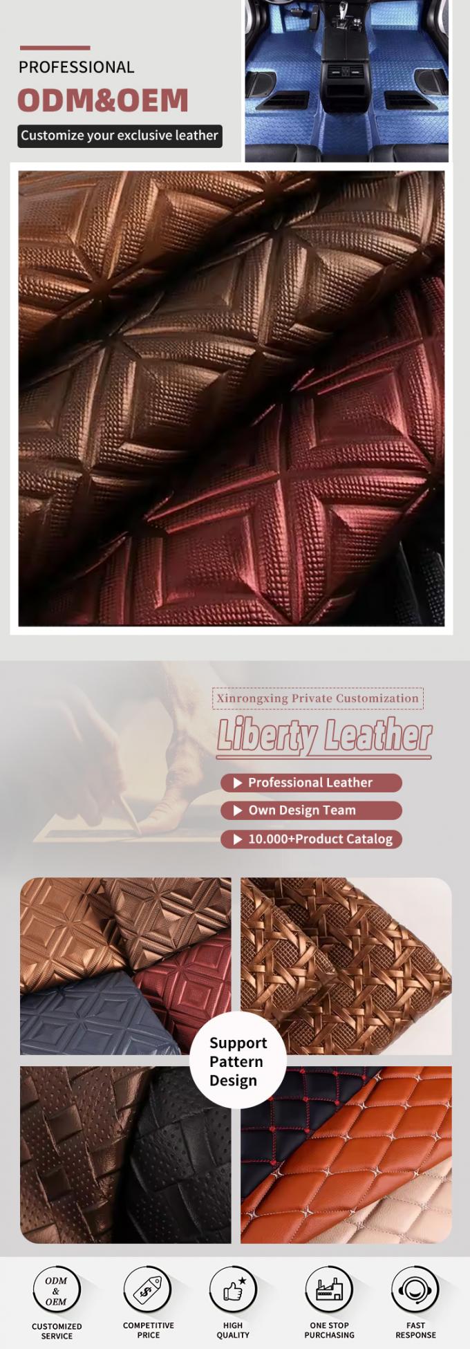 Tecido de couro sintético com padrão de grãos de PVC para assentos de automóveis e móveis 4