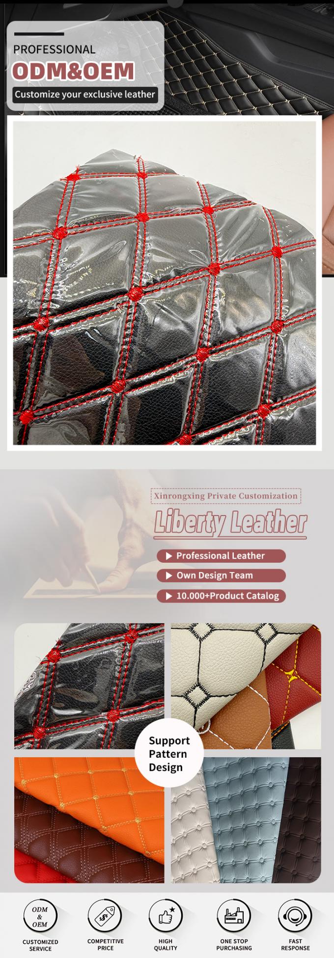 Acessórios de carro de couro de PVC personalizados 4.6mm espessura com almofada de espuma Estirante Fit em relevo assentos de carro bordados sofás para bolsas 4