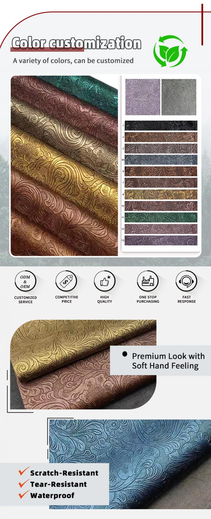 Couro Sint&eacute;tico Artificial com Estampa Floral em PVC para Carteira, Caixa, Sapatos e Caderno 4