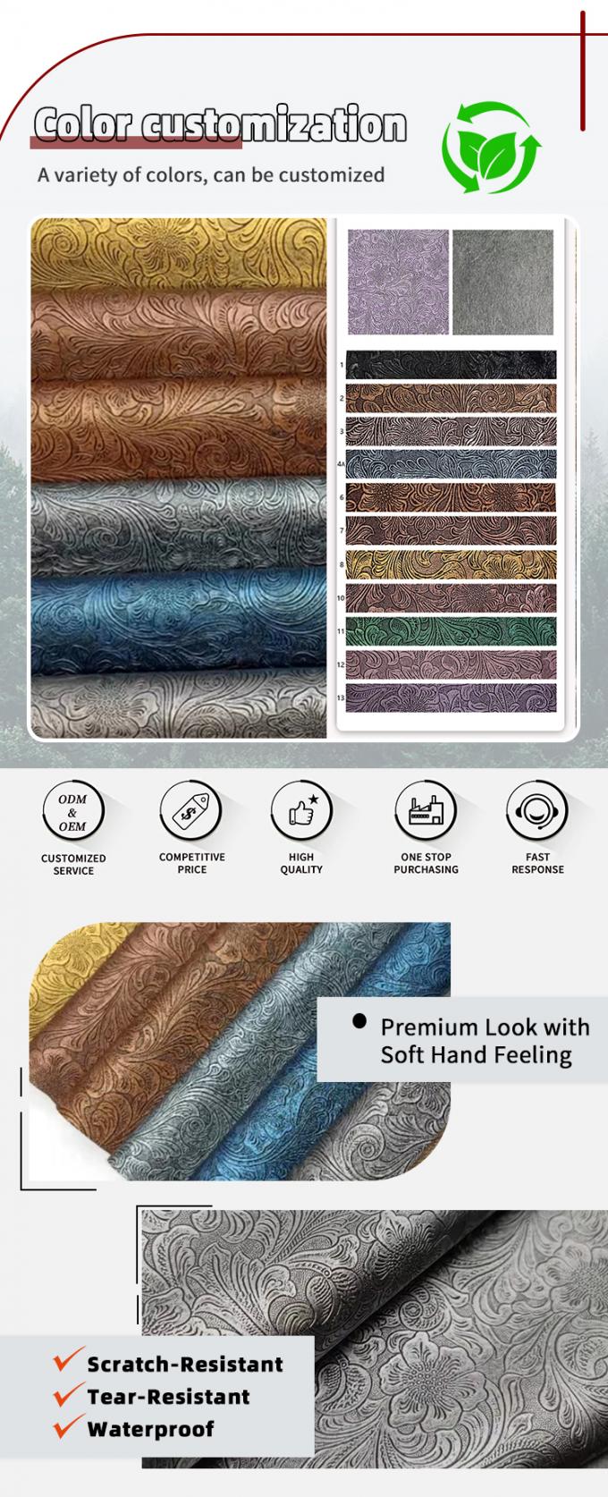 PVC flor em relevo Pelo sint&eacute;tico para carteira Caixas de sapatos Notebooks Bolsas decorativas Materiais de couro falso dur&aacute;veis 4