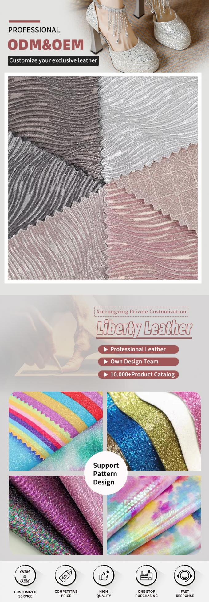 Elastic PU Embossed Sparkly Shiny Glitter Fabric Couro sintético para sapatos Bolsas de arco Artesanato Chapéu Tecido de couro falso 4