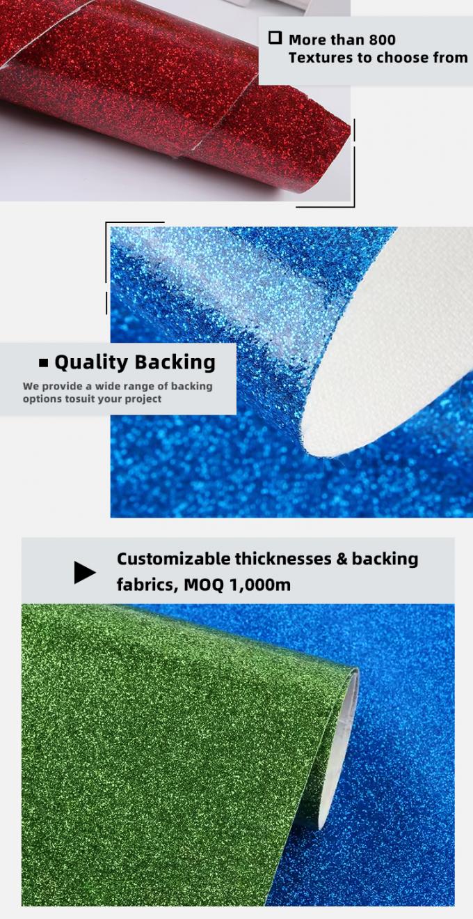 Tecido com glitter e filme revestido de PU para sapatos, laços, artesanato, couro sintético, couro sintético impermeável, elástico para forro de sofá e exterior 5