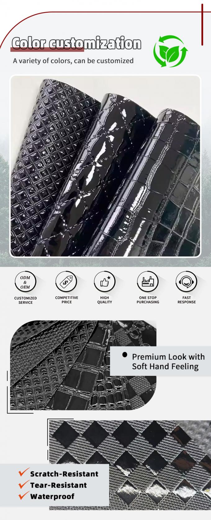 Alto brilho PVC crocodilo em relevo tecido grão geometria animal para sapato saco decoração tecido de couro sintético artificial para artesanato 4