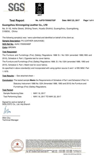 China Guangzhou Xinrongxing Leather Co., Ltd. Certificações